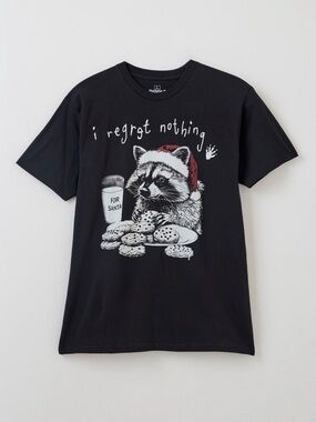 Black Short-Sleeve Graphic Raccoon Holiday Tee